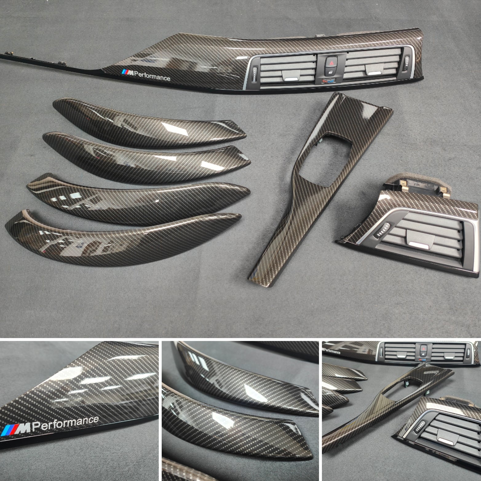 BMW F30 F80 M3 3-SERIES INTERIOR TRIM SET - HIGH GLOSS CARBON / SILVER ACCENT (MTD-HG)